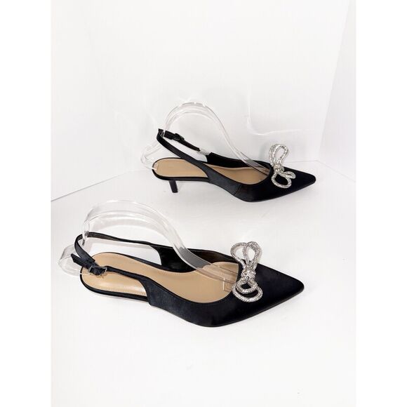 BCBGeneration Donna Pump Slingback Kitten Heel Rhinestone Bow Black Formal Sz 8 - Picture 14 of 16